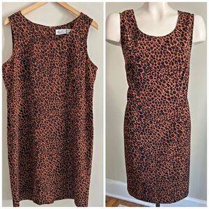 Vintage 90s Animal Print Sleeveless Sheath Dress Brown Black Size 14